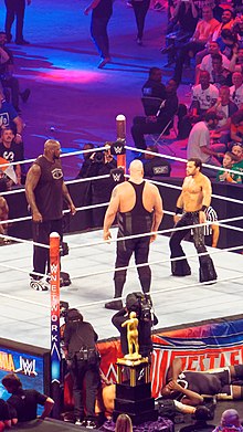 O'Neal (left) facing Big Show during the Andre The Giant Memorial Battle Royal at WrestleMania 32 WrestleMania 32 2016-04-03 21-21-03 ILCE-6000 0242 DxO (27877585322).jpg