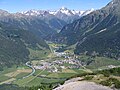 Zernez am Inn von Süden gesehen, mit dem Piz Linard oberhalb von Susch