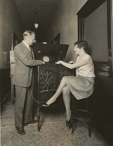 Vladimir K. Zworykin with an early experimental TV