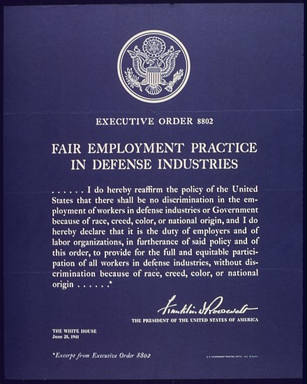 "Executive Order No. 8802", Fair Employment Practice in Defense Industries