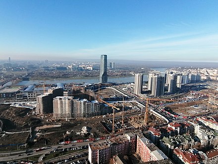 Panoramic view of Belgrade and  Belgrade Waterfront under construction, 2022.