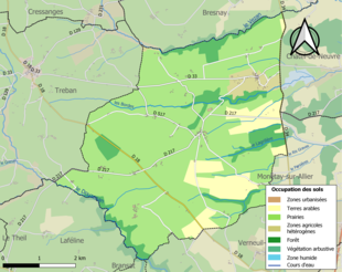 Barevná mapa znázorňující využití půdy.