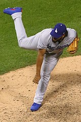 Kenley Jansen is tied for the most saves out of active players and is tied for 5th all-time. He is also 1 of 2 active players with 400 or more saves. 20170718 Dodgers-WhiteSox Kenley Jansen pitch 2 (10).jpg