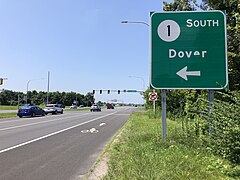 2022-07-20 11 41 57 View west along U.S. Route 40 (Pulaski Highway) at the exit for Delaware State Route 1 SOUTH (Dover) in Bear, New Castle County, Delaware.jpg