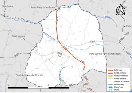 Carte en couleur présentant le réseau hydrographique de la commune