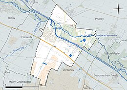 Carte en couleur présentant le réseau hydrographique de la commune