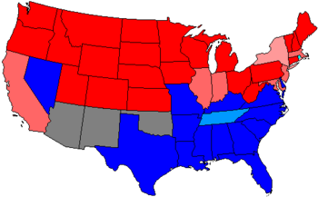 House seats by party holding plurality in state
.mw-parser-output .legend{page-break-inside:avoid;break-inside:avoid-column}.mw-parser-output .legend-color{display:inline-block;min-width:1.25em;height:1.25em;line-height:1.25;margin:1px 0;text-align:center;border:1px solid black;background-color:transparent;color:black}.mw-parser-output .legend-text{}
80+% to 100% Democratic
80+% to 100% Republican
60+% to 80% Democratic
60+% to 80% Republican
Up to 60% Democratic
Up to 60% Republican 58 us house membership.png