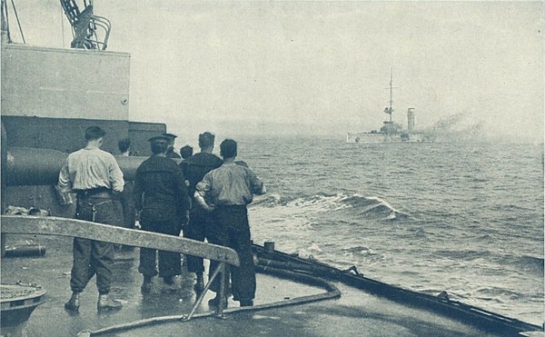 German light cruiser SMS Mainz shortly before heeling over and sinking, 28 August 1914