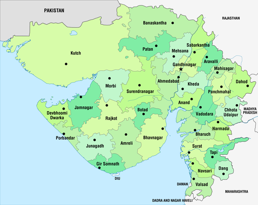 Districts of Gujarat, 2013 Administrative map of Gujarat.png