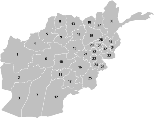 Afghanistan provinser numrerade grå.PNG