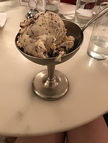 Banana chocolate chip ice cream served at Aglamesis Bro's Aglamesis ice cream.jpg