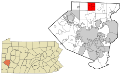 Ubicación en el condado de Allegheny y el estado de Pensilvania