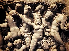 Dionysian scenes were common on Roman-era sarcophagi (detail from the example at the Antalya Archeological Museum, 2nd century) Antalya Museum 06022022 016.jpg