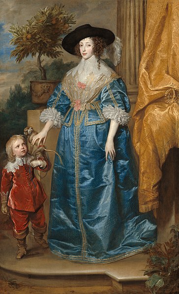 Henrietta Maria, with her court dwarf, Jeffrey Hudson. A monkey is usually symbolic of an advisor to fools, such as court dwarves, but in this case is