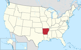 Karta SAD-a s istaknutom saveznom državom Arkansas