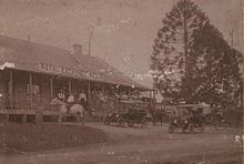 The Royal Exchange Hotel (circa 1925) served as a Cobb & Co pickup point as the coaches did not change horses until Strathpine and "watering hole" for bullock teams. Aspley Hotel 1925.jpg