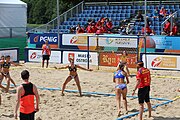 Deutsch: Beachhandball Europameisterschaften 2019 (Beach handball Euro); Tag 2: 3. Juli 2019 – Frauen, Vorrunde Gruppe C, Spanien-Griechenland 2:1 (12:20, 18:16; 8:2) English: Beach handball Euro; Day 2: 3 July 2019 – Women Preliminary Round Group C – Spain-Greece 2:1 (12:20, 18:16; 8:2)