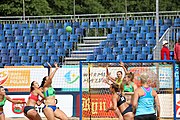 Deutsch: Beachhandball Europameisterschaften 2019 (Beach handball Euro); Tag 2: 3. Juli 2019 – Frauen, Vorrunde Gruppe D, Ukraine-Deutschland 2:0 (23:22, 32:24) English: Beach handball Euro; Day 2: 3 July 2019 – Women Preliminary Round Group D – Ukraine-Germany 2:0 (23:22, 32:24)