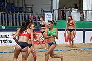 Deutsch: Beachhandball Europameisterschaften 2019 (Beach handball Euro); Tag 2: 3. Juli 2019 – Frauen, Vorrunde Gruppe D, Ukraine-Deutschland 2:0 (23:22, 32:24) English: Beach handball Euro; Day 2: 3 July 2019 – Women Preliminary Round Group D – Ukraine-Germany 2:0 (23:22, 32:24)