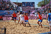 Deutsch: Beachhandball bei den Olympischen Jugendspielen 2018 in Buenos Aires; Tag 7, 13. Oktober 2018; Jungen, Halbfinale – Spanien-Kroatien 2:1 English: Beach handball at the 2018 Summer Youth Olympics in Buenos Aires at 13 October 2018 – Boys Semifinal – Spain-Croatia 2:1 Español: Handball de playa en los Juegos Olimpicos de la Juventud Buenos Aires 2018 en 13 de octubre de 2018 – Semifinales de chicos - España-Croacia 2:1