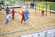 Deutsch: Beachhandball bei den Olympischen Jugendspielen 2018; Tag 6, 12. Oktober 2018; Mädchen, Platzierungsrundenspiel – Russland-Venezuela 2:0 English: Beach handball at the 2018 Summer Youth Olympics at 12 October 2018 – Girl's Consolation Round – Russland-Venezuela 2:0