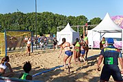 Deutsch: Beachhandball bei den Olympischen Jugendspielen 2018; Tag 3, 9. Oktober 2018; Mädchen, Vorrunde, Gruppe B - Venezuela-Niederlande 1:2 English: Beach handball at the 2018 Summer Youth Olympics at 9 October 2018 – Girls Preliminary Round Group B‎ – Venezuela-Netherlands 1:2