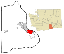 Benton County Washington Beépített és be nem épített területek Kennewick Highlighted.svg