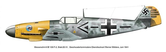 Messerschmitt Bf 109 F-2 of Werner Mölders, leader of Jagdgeschwader 51 at the time it was based at Saint-Inglevert