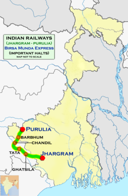 Birsa Munda Express (Jhargram - Purulia) Route map
