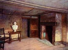 The second-story room in which Shakespeare is thought to have been born. Unknown artist, 1903. Birthplace room.JPG