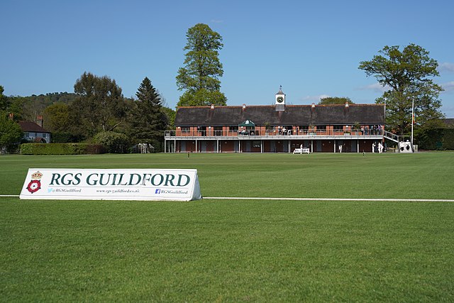 View towards the First XI cricket pitch and pavilion at the school playing fields, Bradstone Brook.