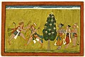 Vali and Sugriva engage in a fight. Rama attacks and kills Vali from behind a tree.