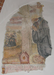 Freska z opatství Sv. Kříže znázorňující smrt sv. Bruna