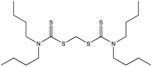 Methylenebis(dibutyldithiocarbamate) is an additive in some extreme pressure gear oils, serving as an antioxidant and protecting metal surfaces. CH2 dtc 2.svg