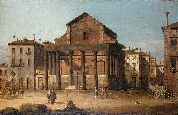 Antoninus Pius och Faustinas tempel med kyrkan San Lorenzo in Miranda, målning av Canaletto.