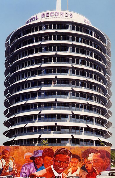 The Capitol Records Building, known as "The House That Nat Built" on Vine St.
