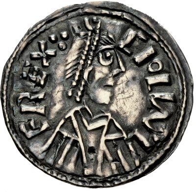 Silver penny of Ceolwulf. Legend: ciolvvl f rex