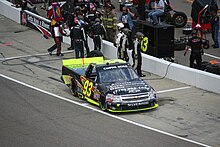 Cockrum's No. 93 RSS truck at Rockingham in 2012 after finishing a pit stop Chris Cockrum RSS Racing Chevrolet Rockingham 2012.jpg