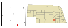 Clay County Nebraska beépített és be nem épített területek Edgar Highlighted.svg