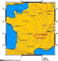 Karte von Frankreich, Lage von Clermont-Ferrand und der Auvergne hervorgehoben