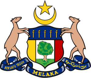The two kancils supporting the shield of Malaccan coat of arms, serve to recall the legend involving a kancil had attacked one of the hunting dogs of Parameswara, the first king of Malacca, and kicked the dog into the river. Coat of arms of Malacca New.svg