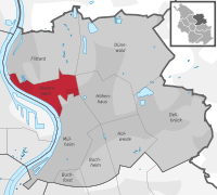 Lage des Stadtteils Stammheim im Stadtbezirk Köln-Mülheim