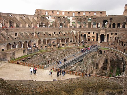 The interior of the Colosseum, an amphitheatre in Rome (built 72–80 CE), considered one of the greatest works of architecture and engineering