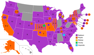 Detailed map on the vote for the presidential nomination by individual state delegations ConstitutionPartyPresidentialNomination1stBallot.svg