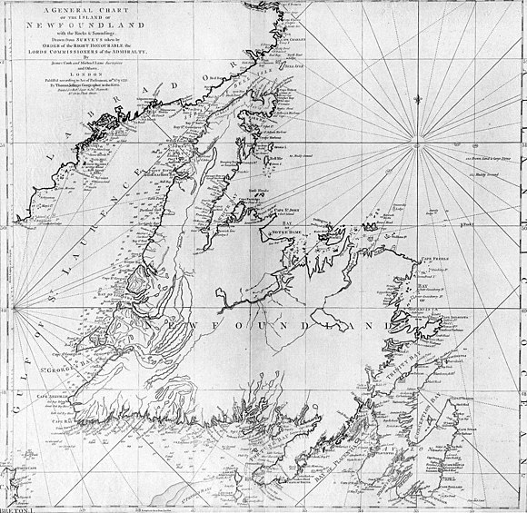 A 1775 chart of Newfoundland, made from James Cook's Seven Years' War surveyings