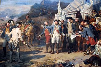 Siege of Yorktown, Generals Washington and Rochambeau give last orders before the attack Couder Yorktown Versailles.JPG