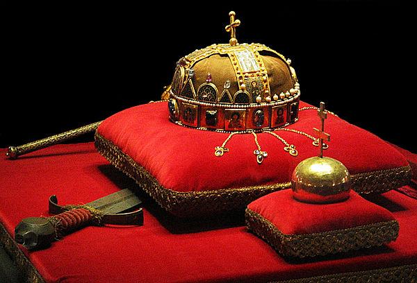 The Holy Crown of Hungary along with other regalia