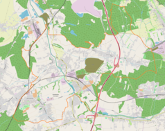 Mapa konturowa Czerwionki-Leszczyn, na dole po lewej znajduje się punkt z opisem „Pałac w Leszczynach”
