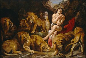 Даниел в лъва на лъва c1615 Peter Paul Rubens.jpg
