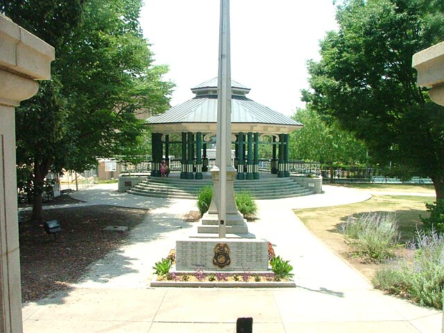 The Decatur Square gazebo from the old courthouse steps, prior to the removal of the Confederate monument